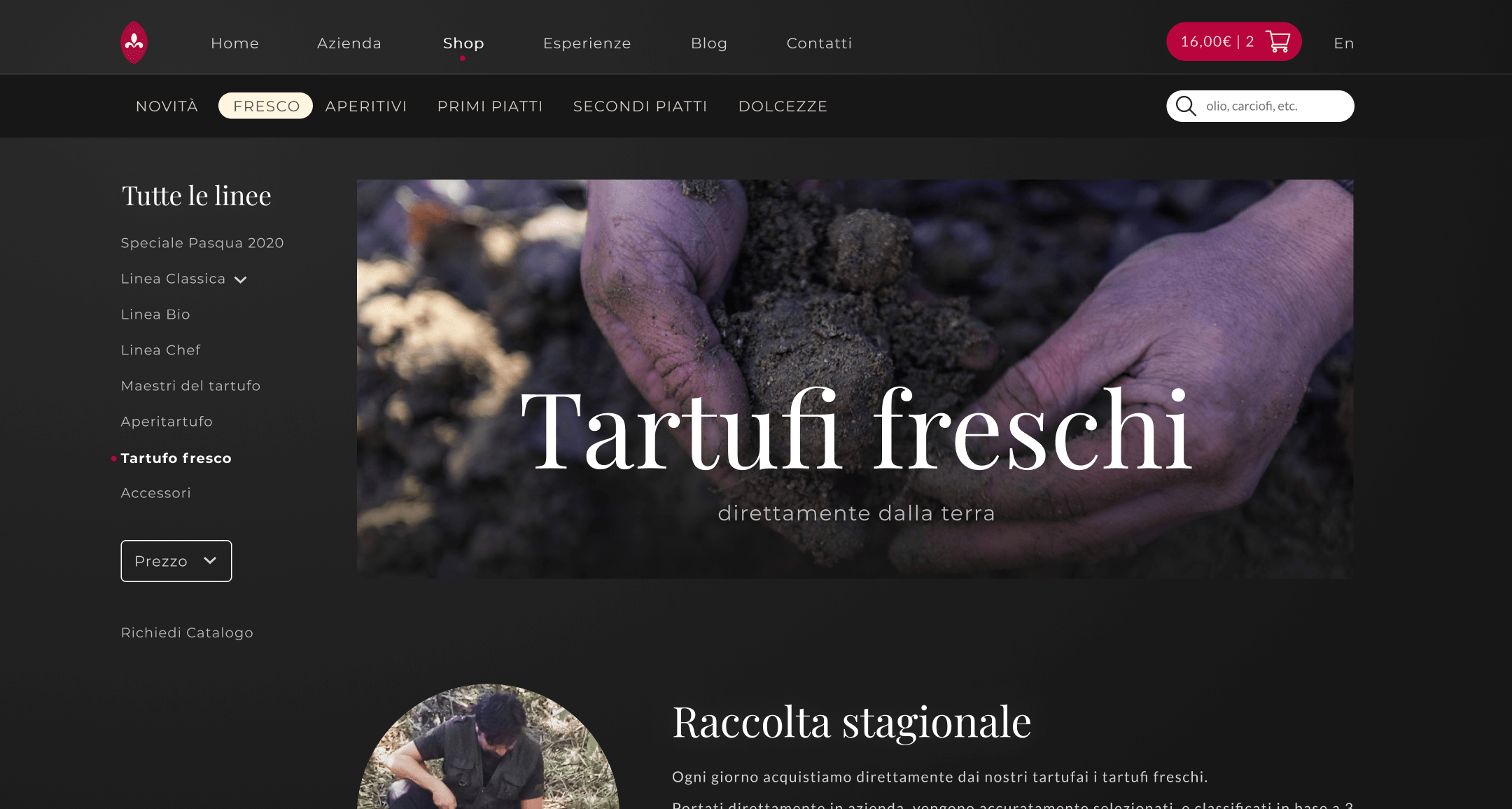 hedron design calugi tartufi website ui mockup