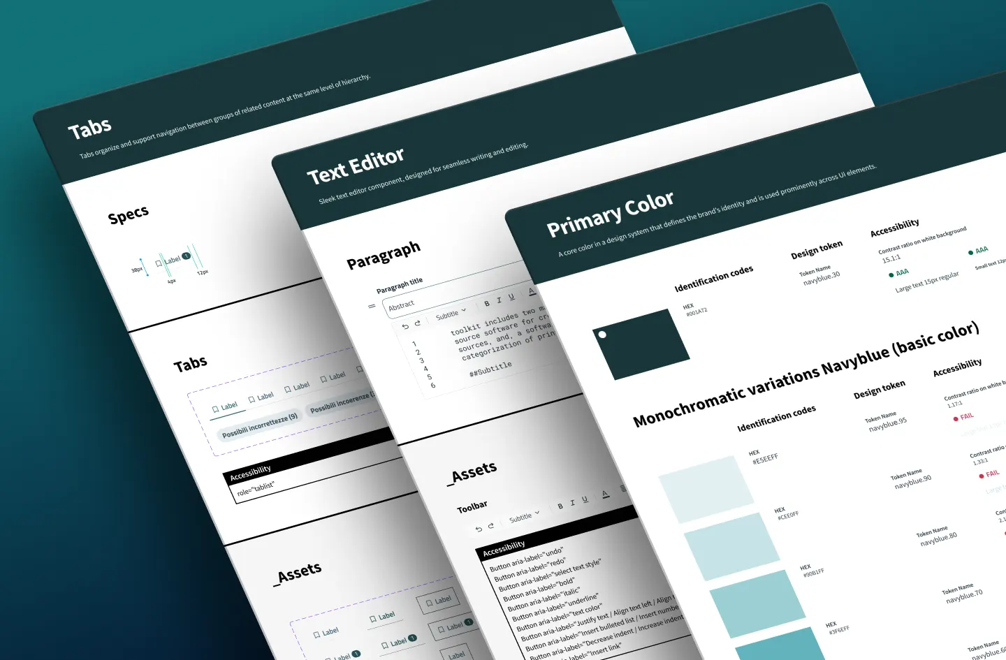 schermate che mostrano parti di design system accessibile