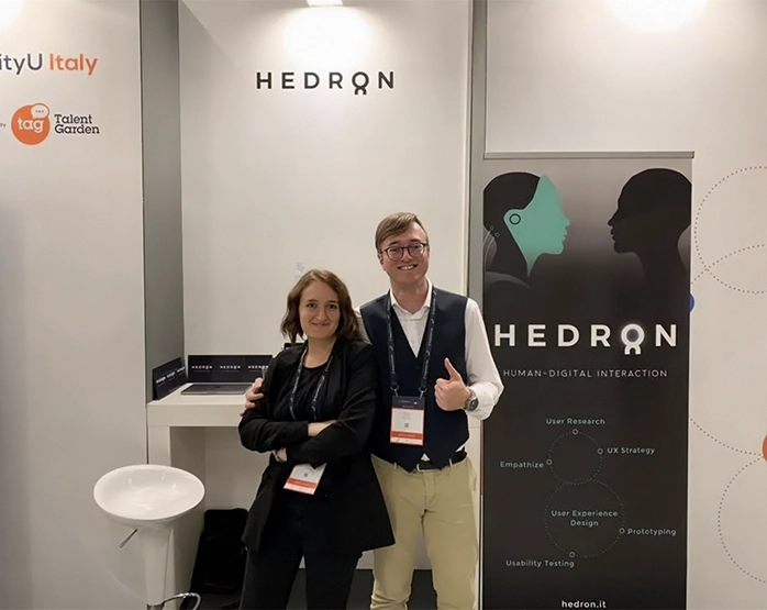 Giacomo Bosio e Nicoletta Bruno di Hedron all'Innovation Village di Milano, evento tenutosi 8 e 9 ottobre 2019.
