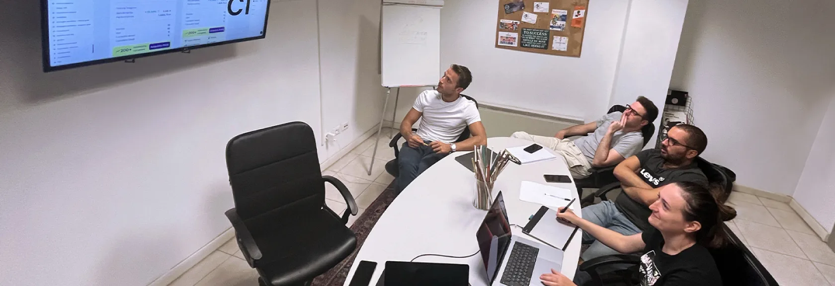 il team di hedron e il team di myse davanti ad uno schermo durante una sessione di co-design.